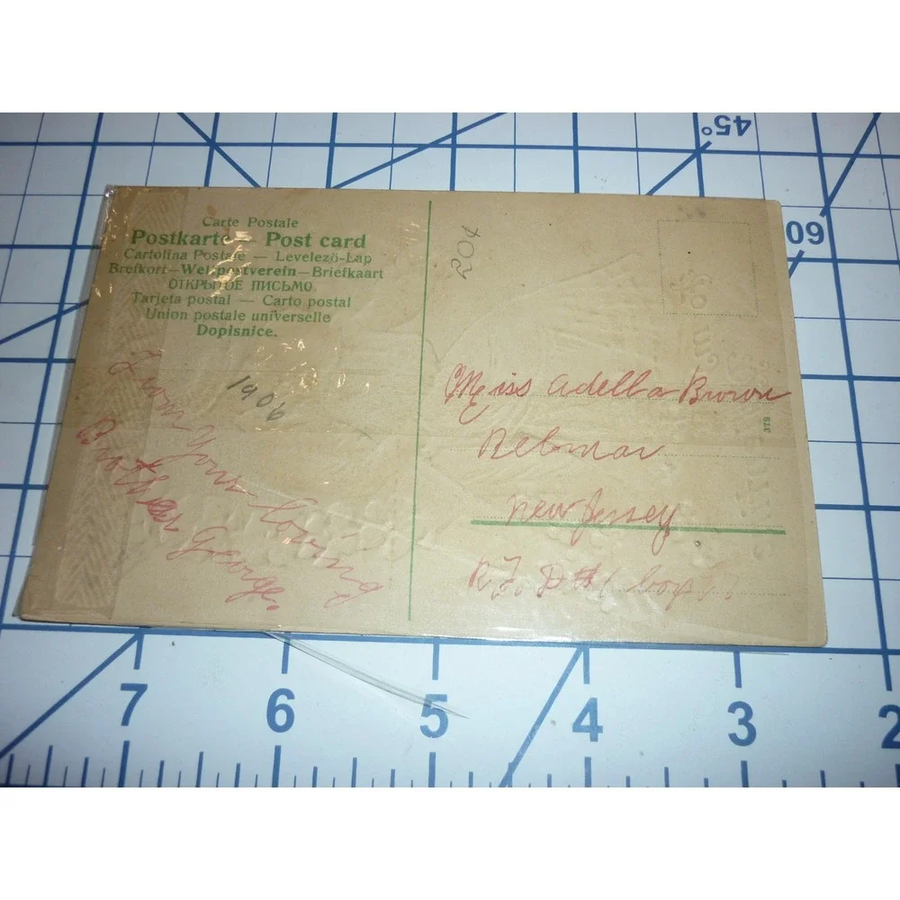 Antique 1906 Valentine‎ Postcard Embossed Gold Foil Victorian Couple Floral